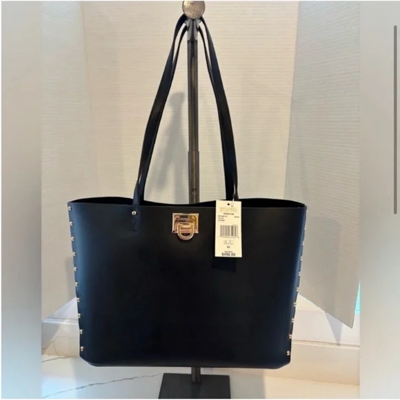 Michael Kors Manhattan Tote Shoulder Bag Black Leather Gold Studs New With Tags Bags